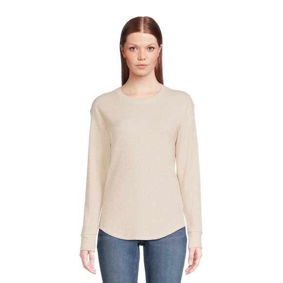 Time And Tru Thermal Top Size Large Waffle Knit Crew Long Sleeve Natural Beige - Picture 1 of 8